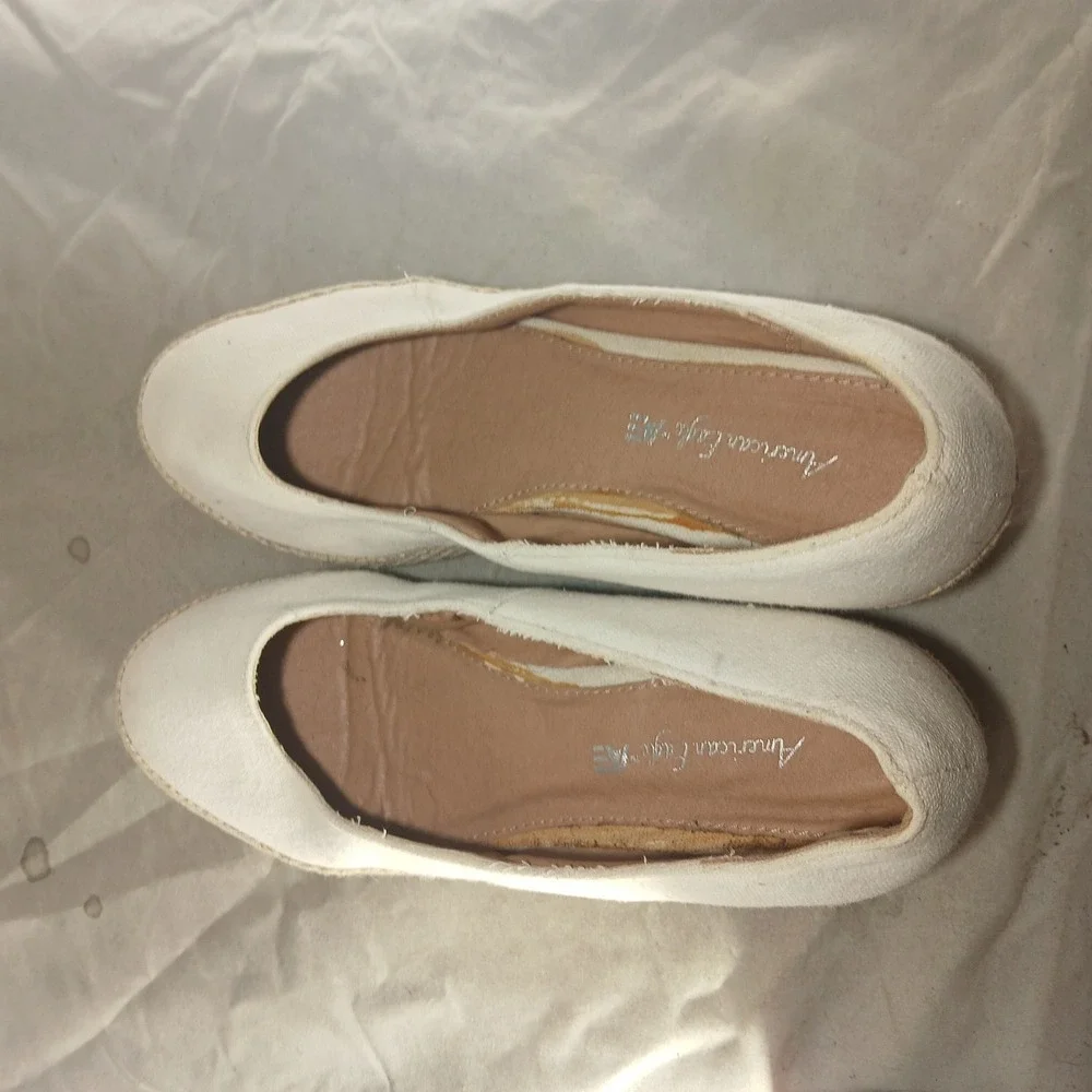 American Eagle Espadrille Wedges 7.5 Cream Canvas‎ Slip On Coastal Boho Summer
